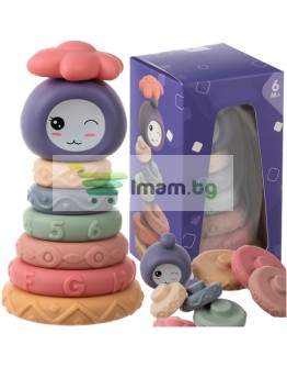 Сензорни блокове за деца, гумени меки креативни, Монтесори кула, пирамида 8 части